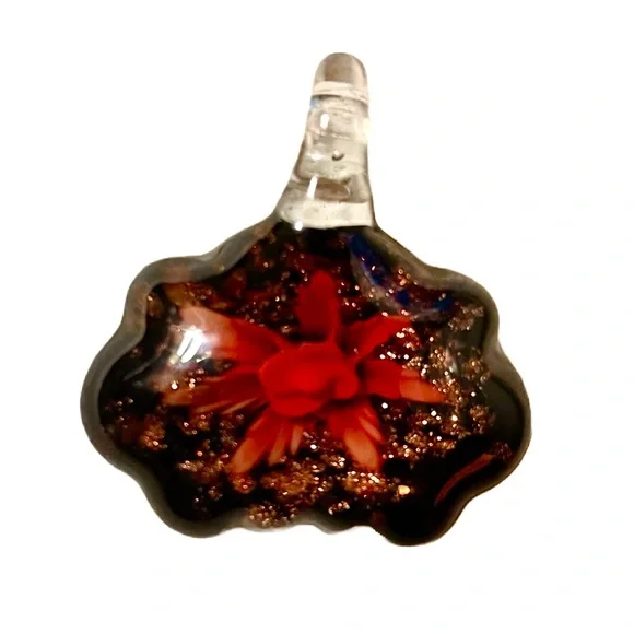 Pressed inlay flower lampwork glass pendant - Picture 1 of 3